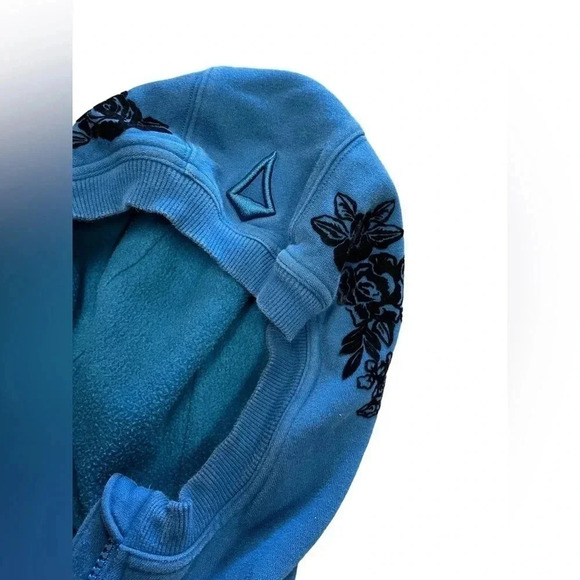 Ivivva Lululemon Blue Hoodie With Black Velvet Flowers Size  12 - Picture 5 of 9